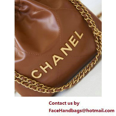 Chanel Shiny Calfskin  &  Gold-Tone Metal CHANEL 22 Mini Handbag AS3980 Brown